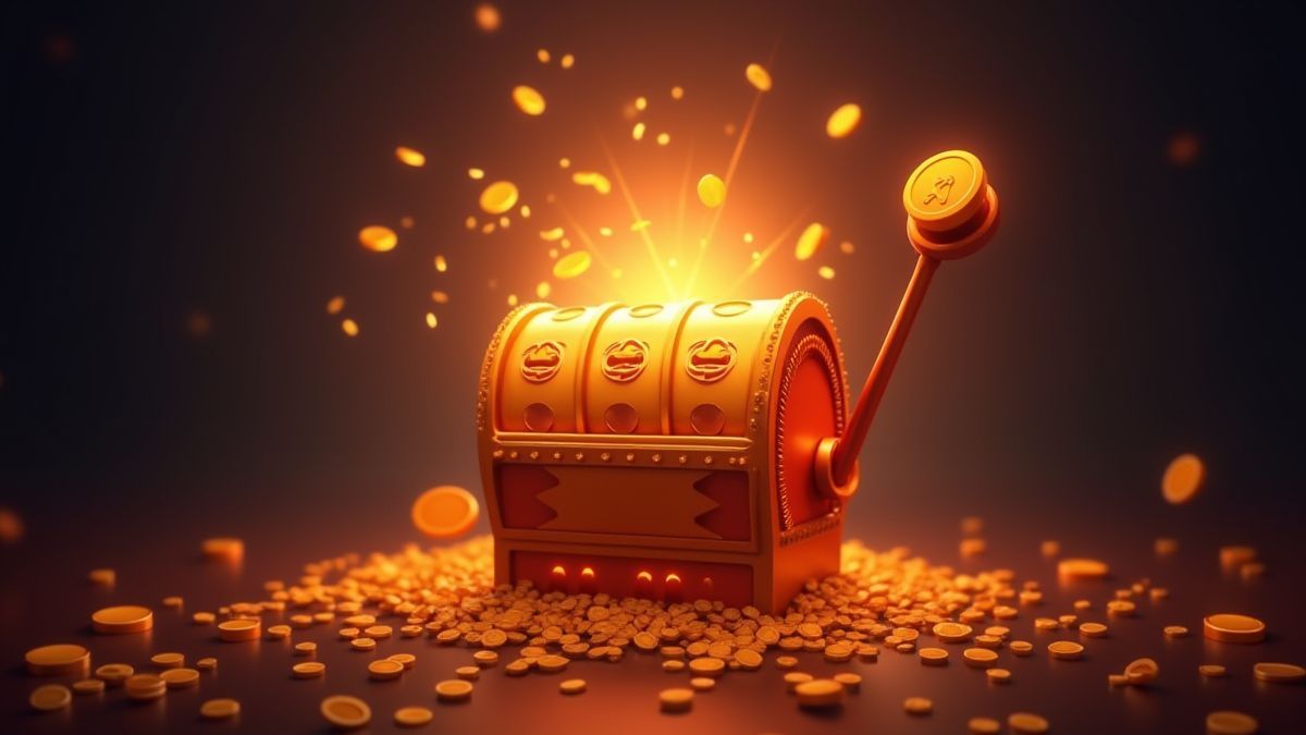 Premio del jackpot resplandeciente con monedas flotando alrededor.