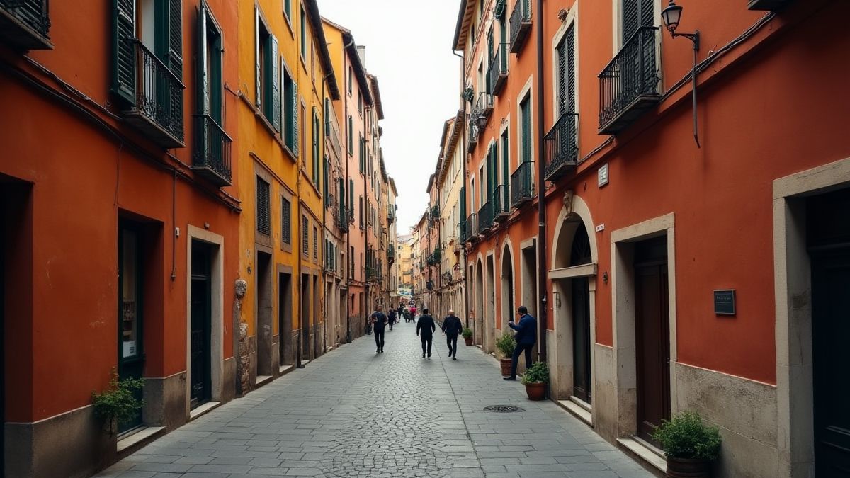 Smalle Italiaanse stadsstraat met klassieke architectuur