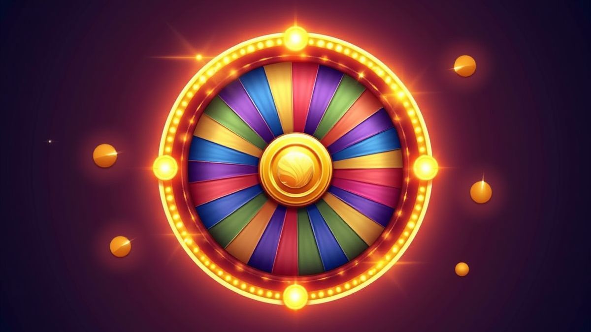 A glowing jackpot wheel with vibrant colors and gold details.