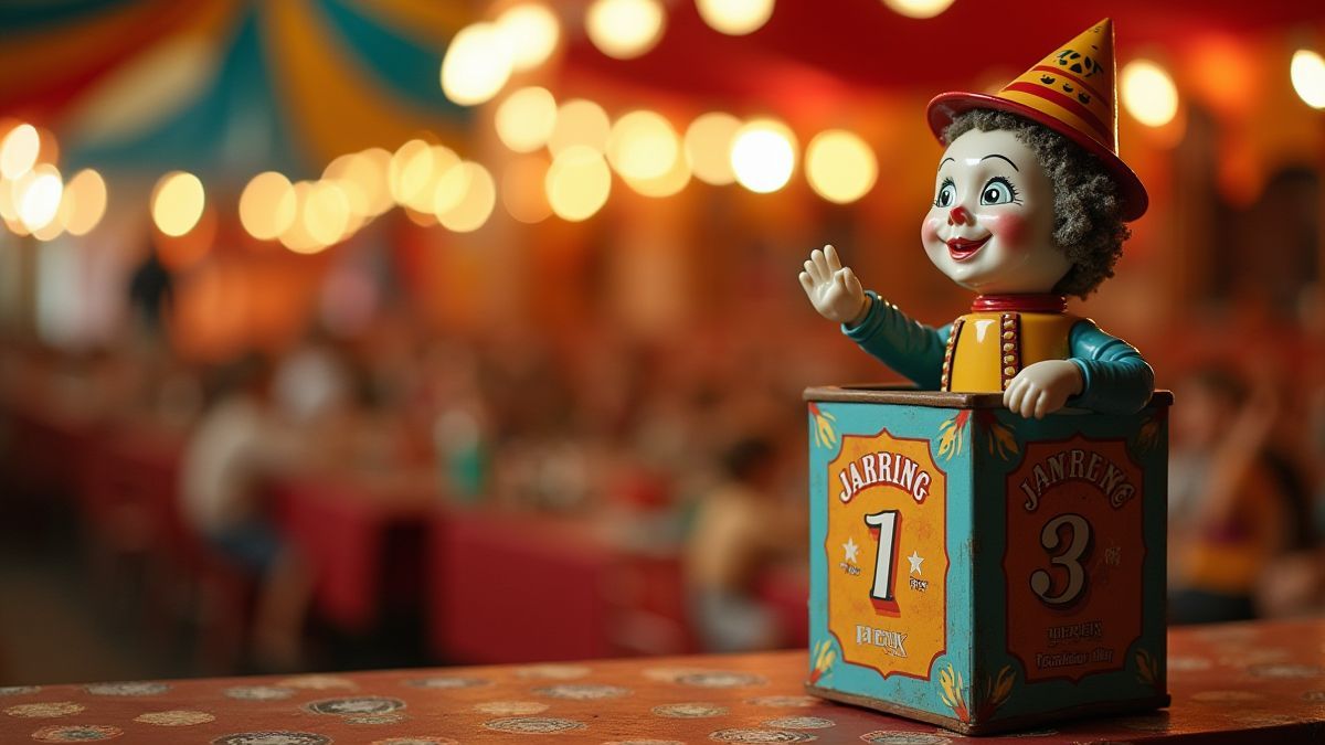 Vintage carnival with a surprise box as the centerpiece.
