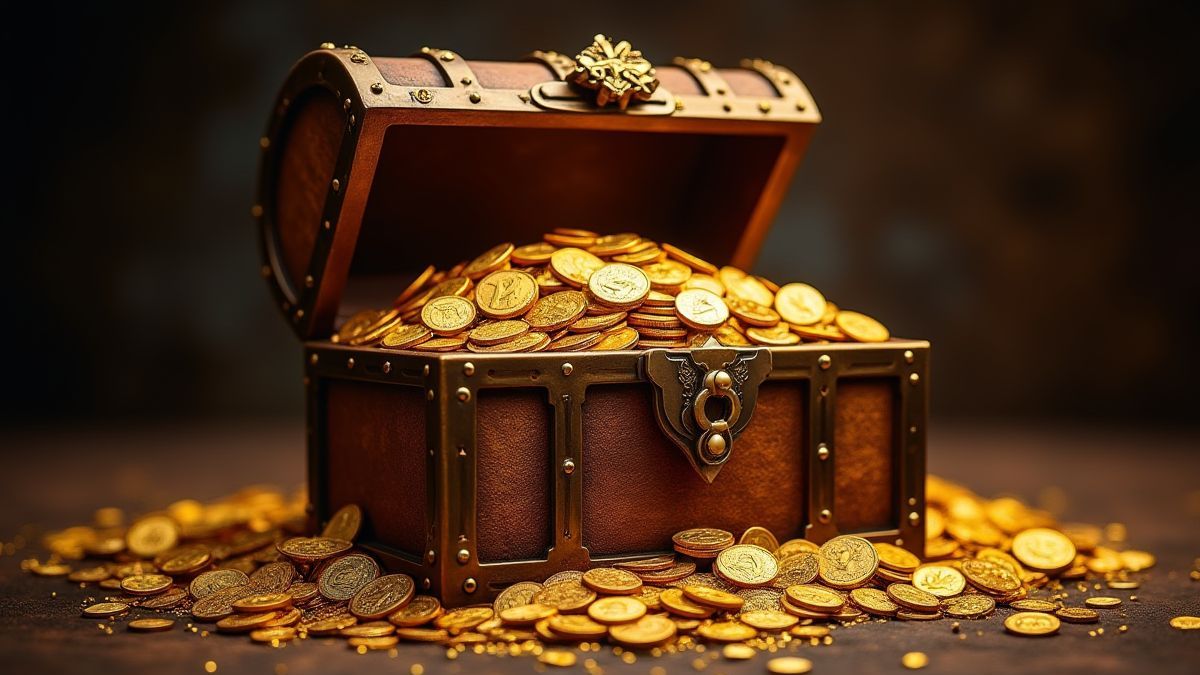 A treasure chest filled with gold coins and jewels.