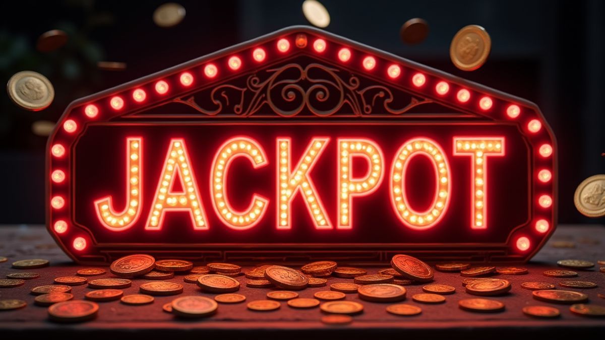Vintage jackpotbord met gouden munten die eruit vliegen