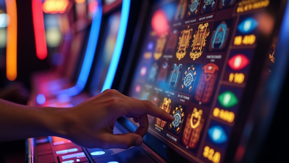 Spieler, der die Einsatzkonfigurationen an einem Spielautomaten anpasst.