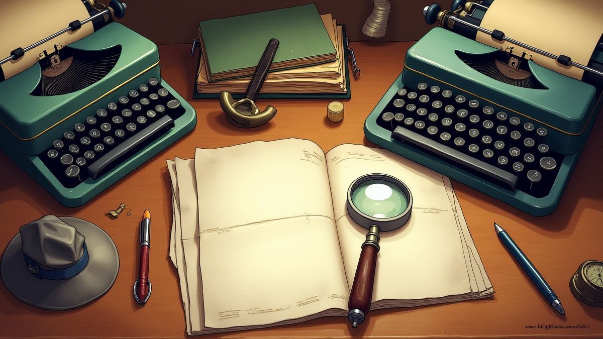 Um escritório de detetive com objetos vintage.