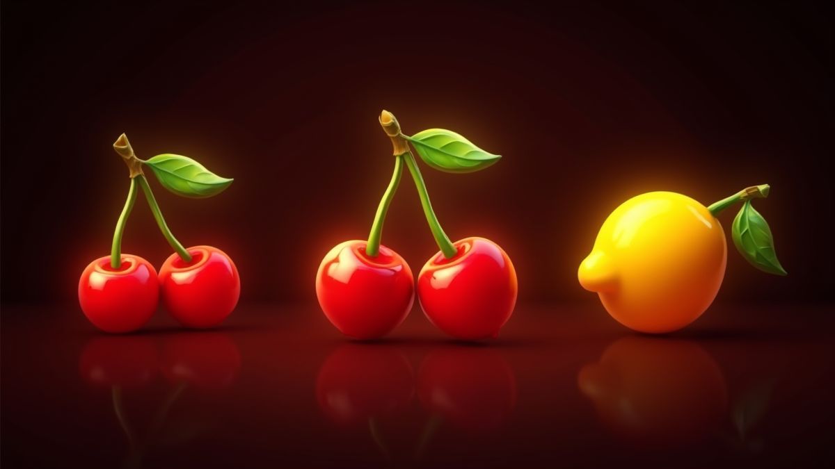 Símbolos clásicos de cerezas y limones iluminados