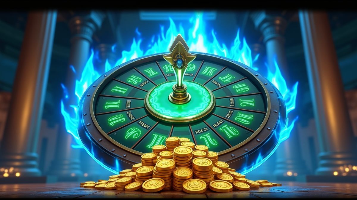Animated Zeus-themed slot machine showing green thunderbolts and jackpot symbols