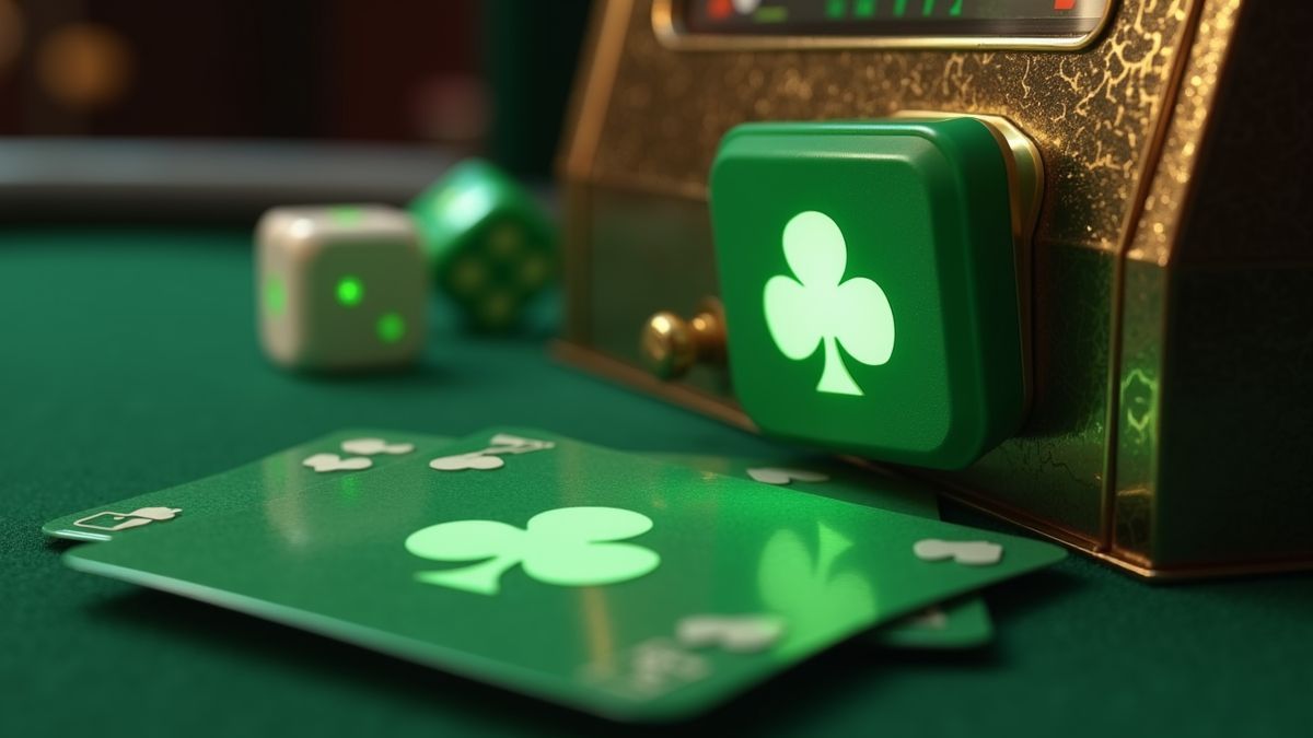 Máquina tragaperras de dados animada con cartas verdes de Tréboles y dados blancos