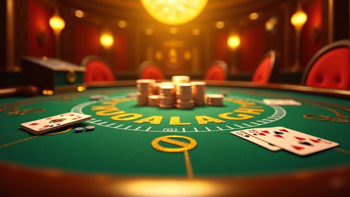 Vue rapprochée animée d'une table de Blackjack en direct Mega Moolah et de la lumière du jackpot