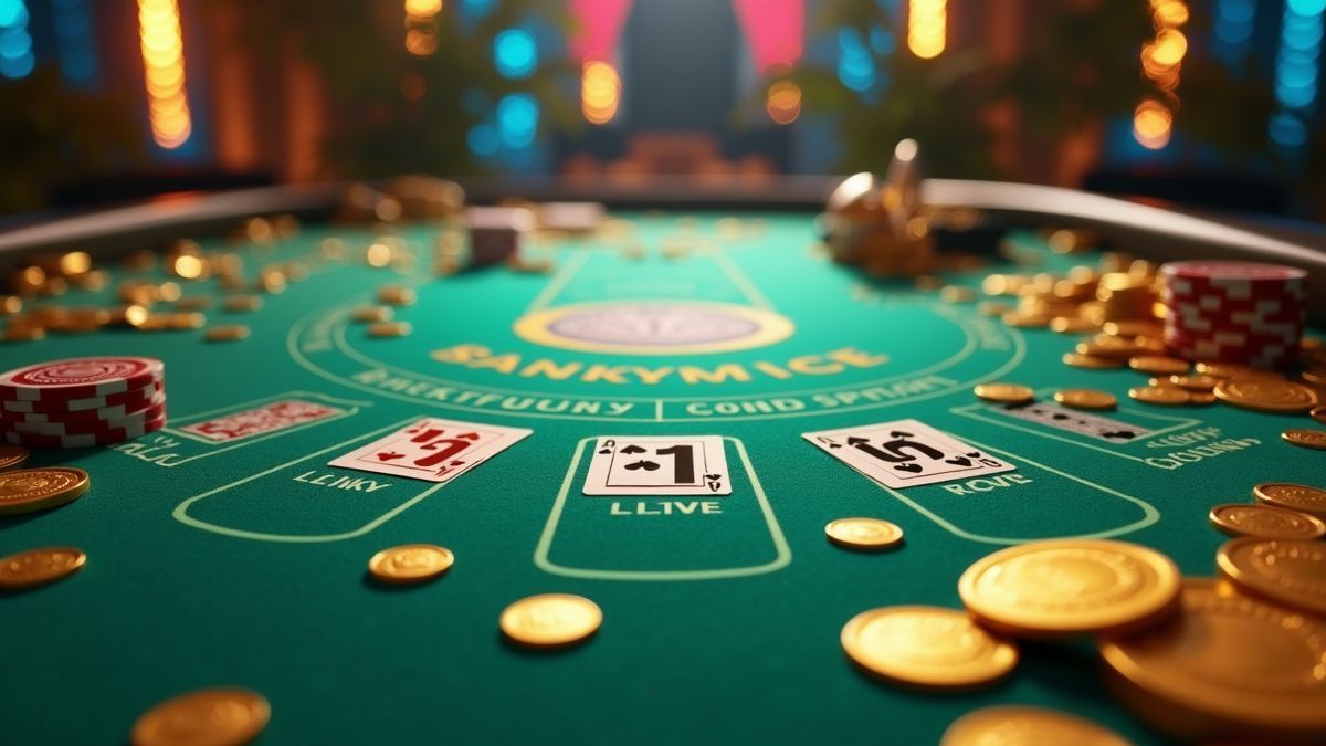 Mesa de blackjack al estilo Pixar con orbes de jackpot progresivo brillantes