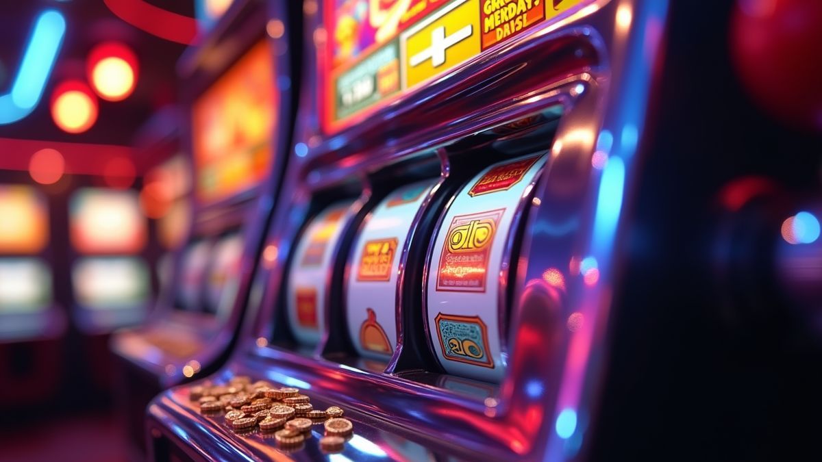 Primer plano estilo Pixar de una tragamonedas Cash Splash con monedas saliendo a borbotones