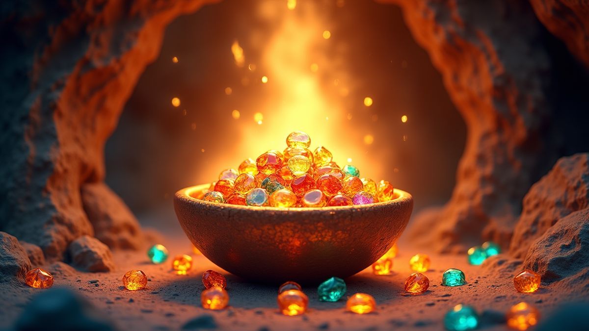 Máquina de slot pré-histórica animada com uma taça de jackpot de cobre brilhante