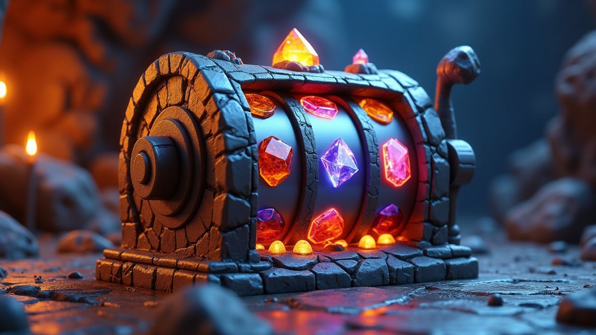 Geanimeerde slotmachine uit het stenen tijdperk met een gloeiend Silver-jackpotthema