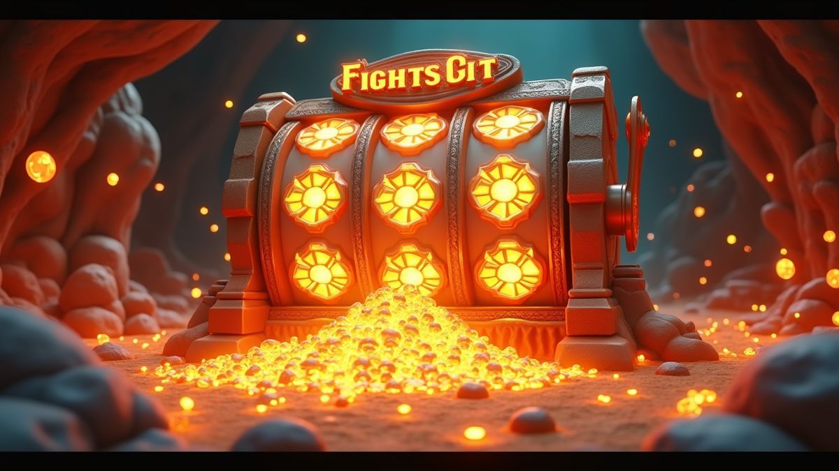 Geanimeerde Caveman Stoney-slotmachine met vurige cascade-effecten