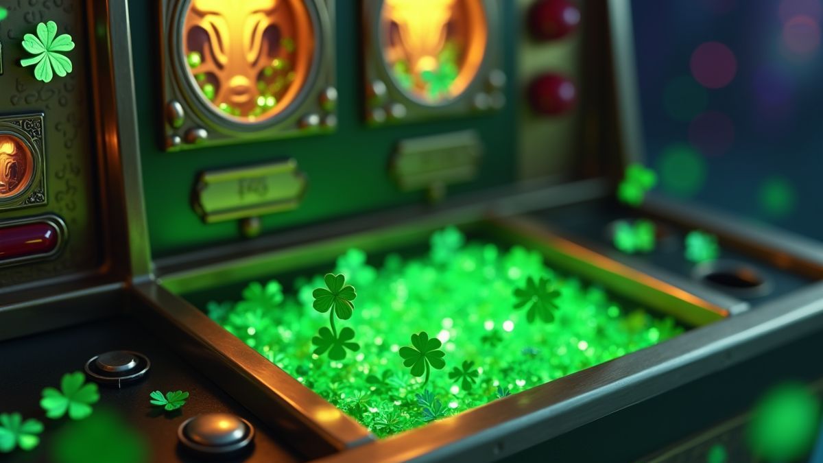 Animated Clover Chance slot machine with glowing chests and clovers