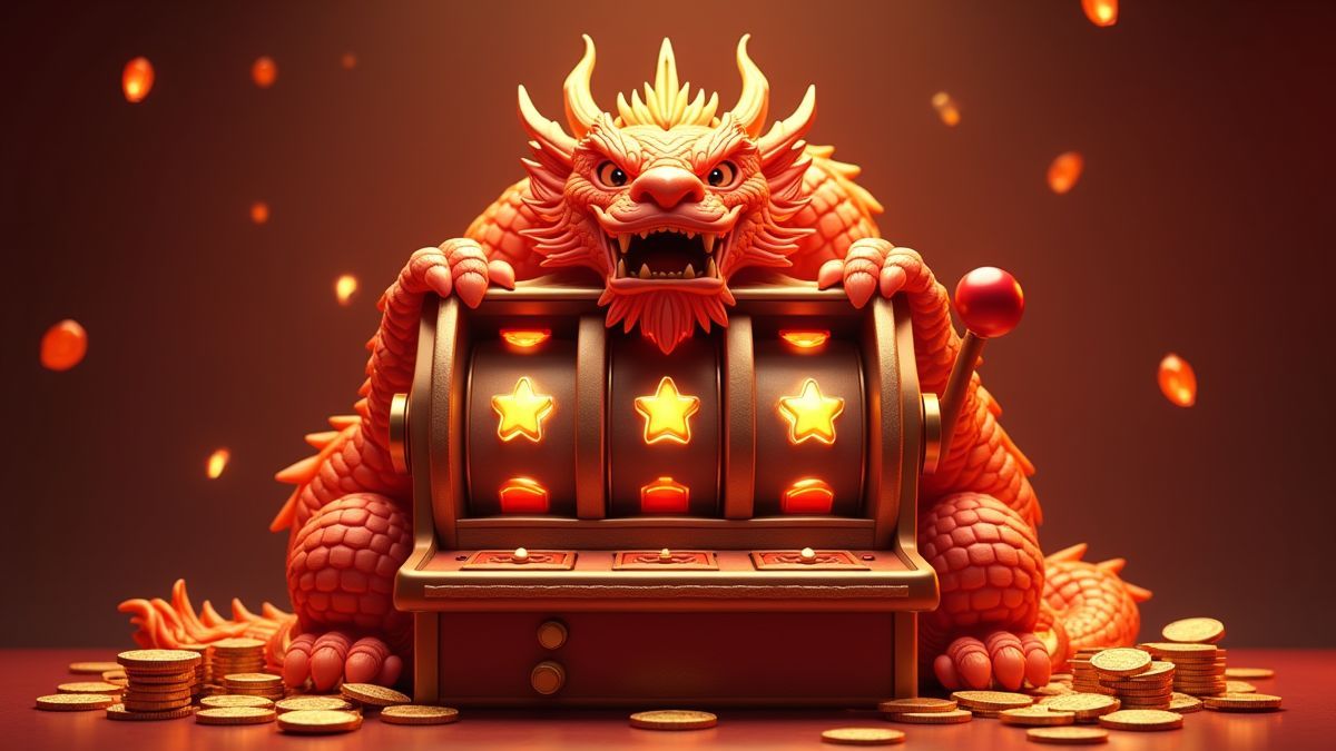 Animierter Dragon-Fury-Spielautomat mit Kupfermünzen und Star-Jackpot-Symbolen