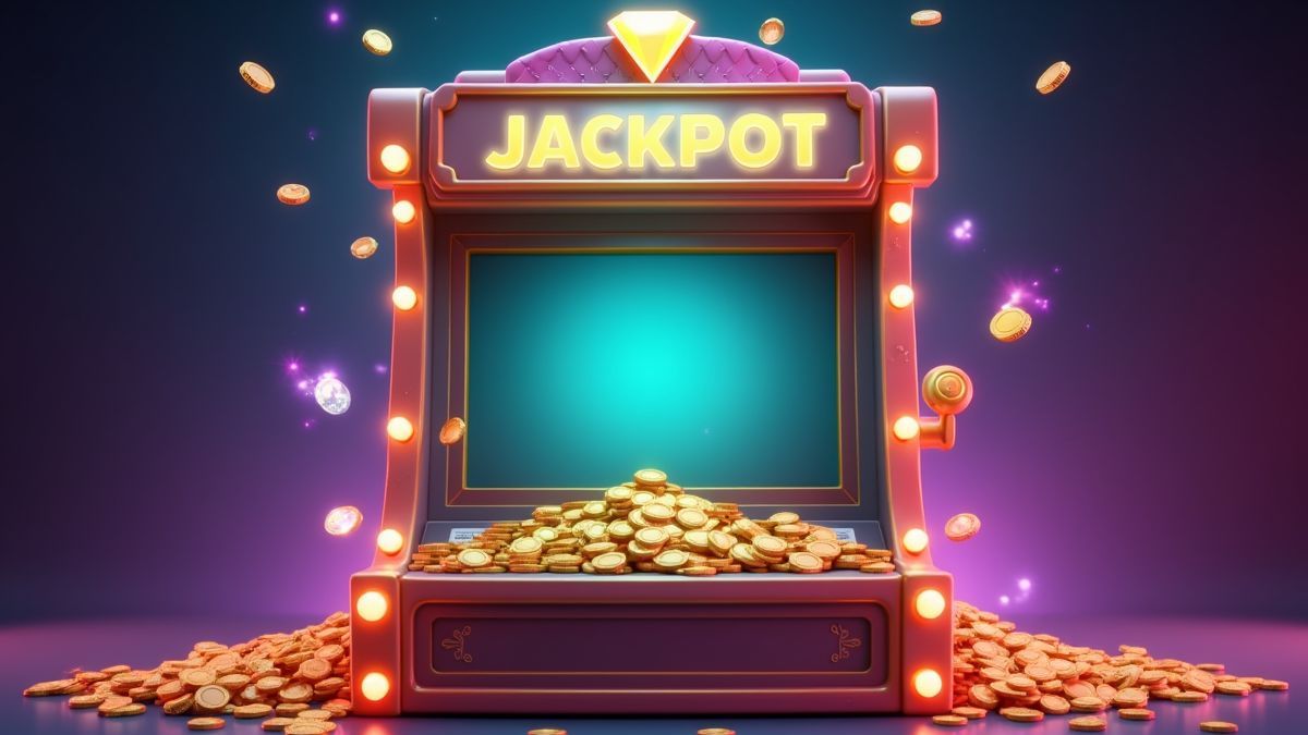 Máquina tragaperras animada inspirada en Dream Drop Maxi, con gemas brillantes y luces de jackpot