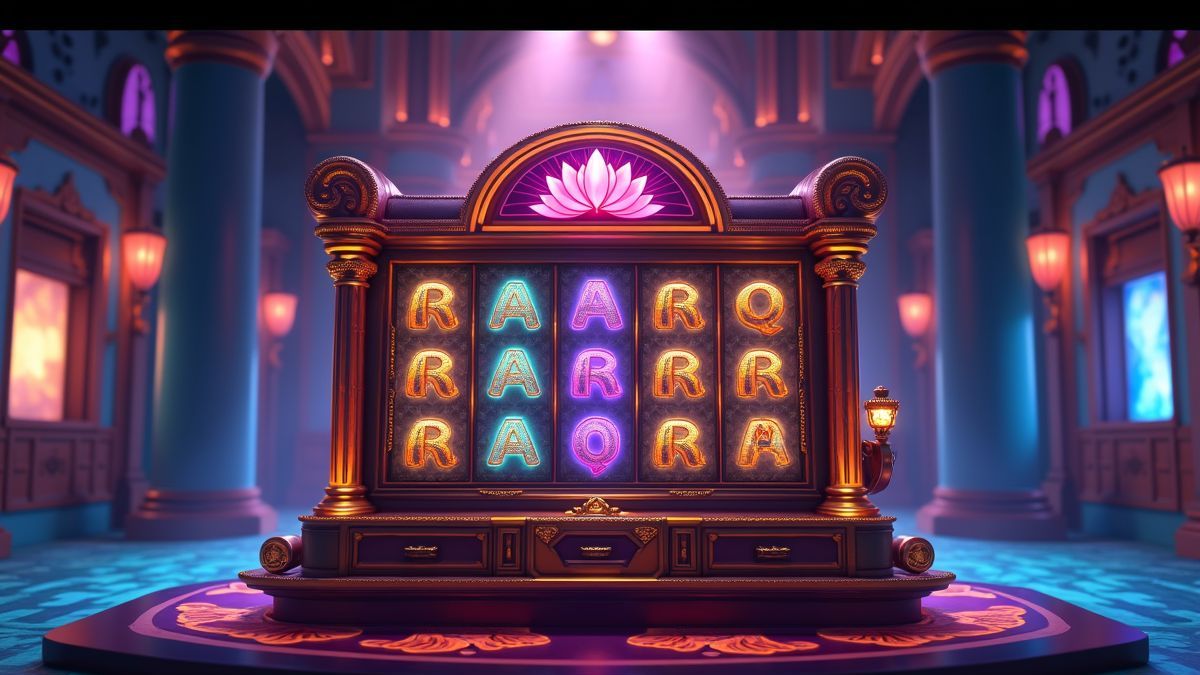 Animierter Fakir-inspirierter Slot-Automat mit leuchtender progressiver Jackpot-Anzeige