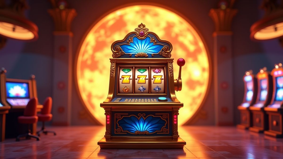Animierter, von Fakir-Motiven inspirierter Slot neben einer Leuchte für den progressiven Jackpot