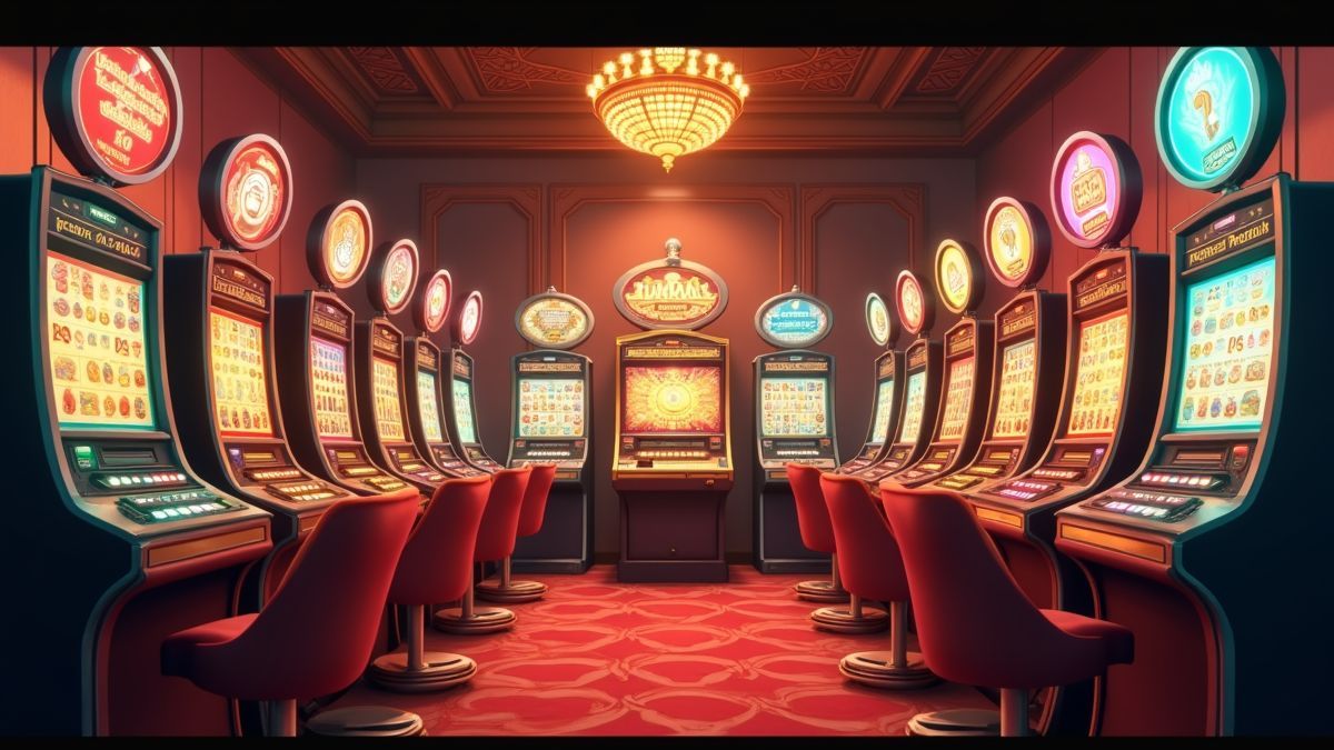 Animierte Spielautomaten im Casino, die verknüpfte Fakir-Jackpotstufen darstellen
