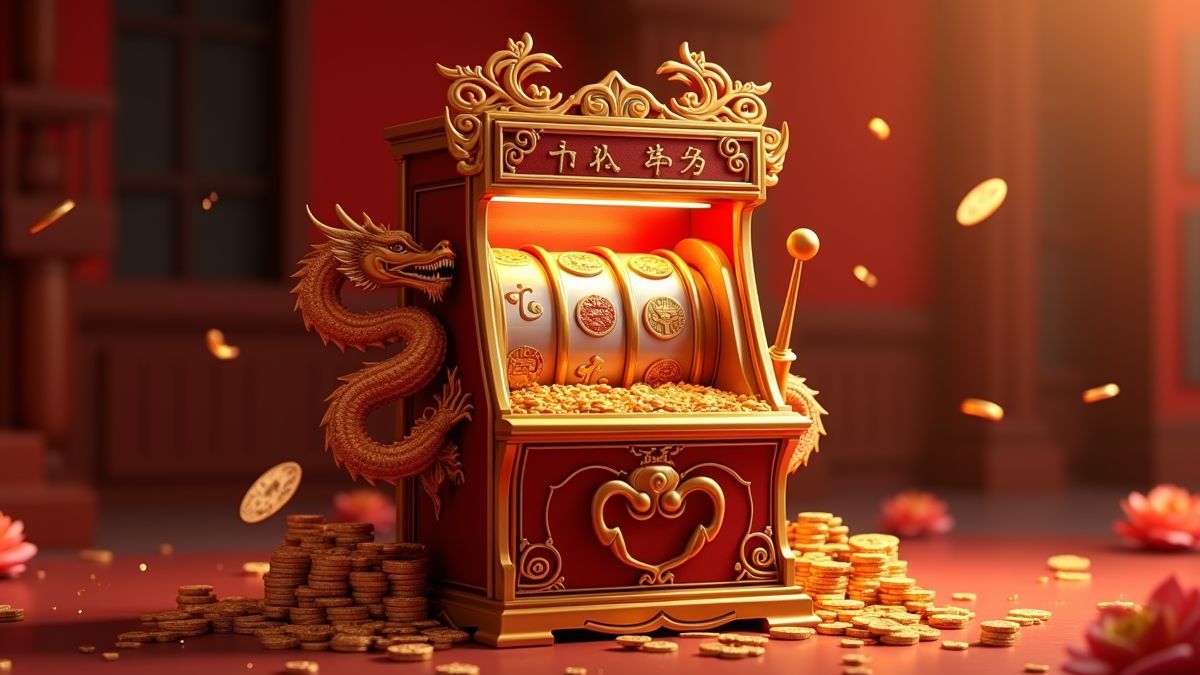 Animated Feng Li Dragon slot machine with a glowing coin feature