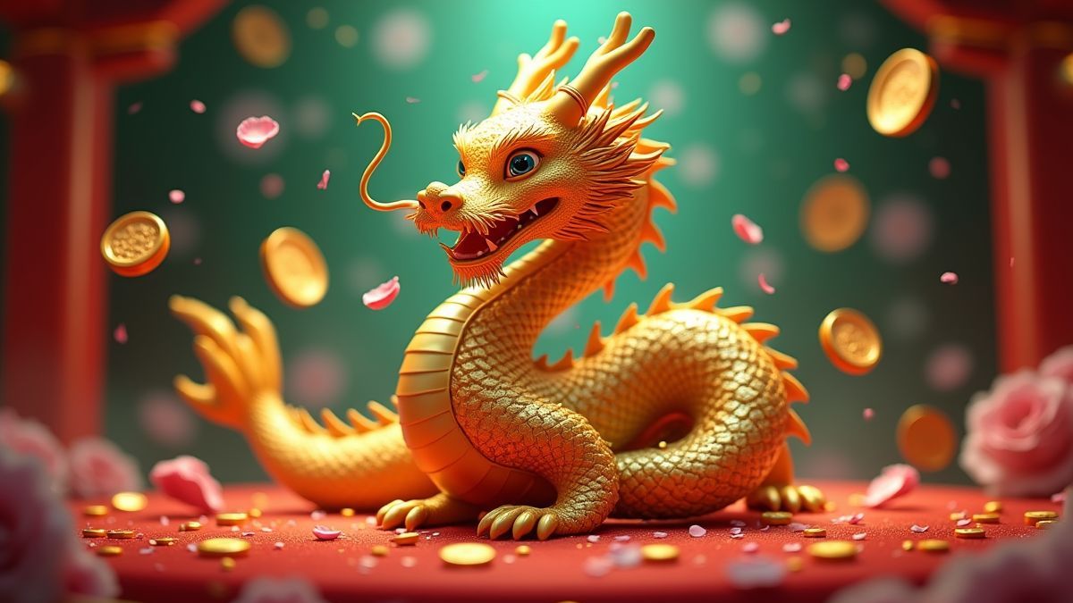 Golden dragon surrounding a Feng Li Dragon jackpot slot machine