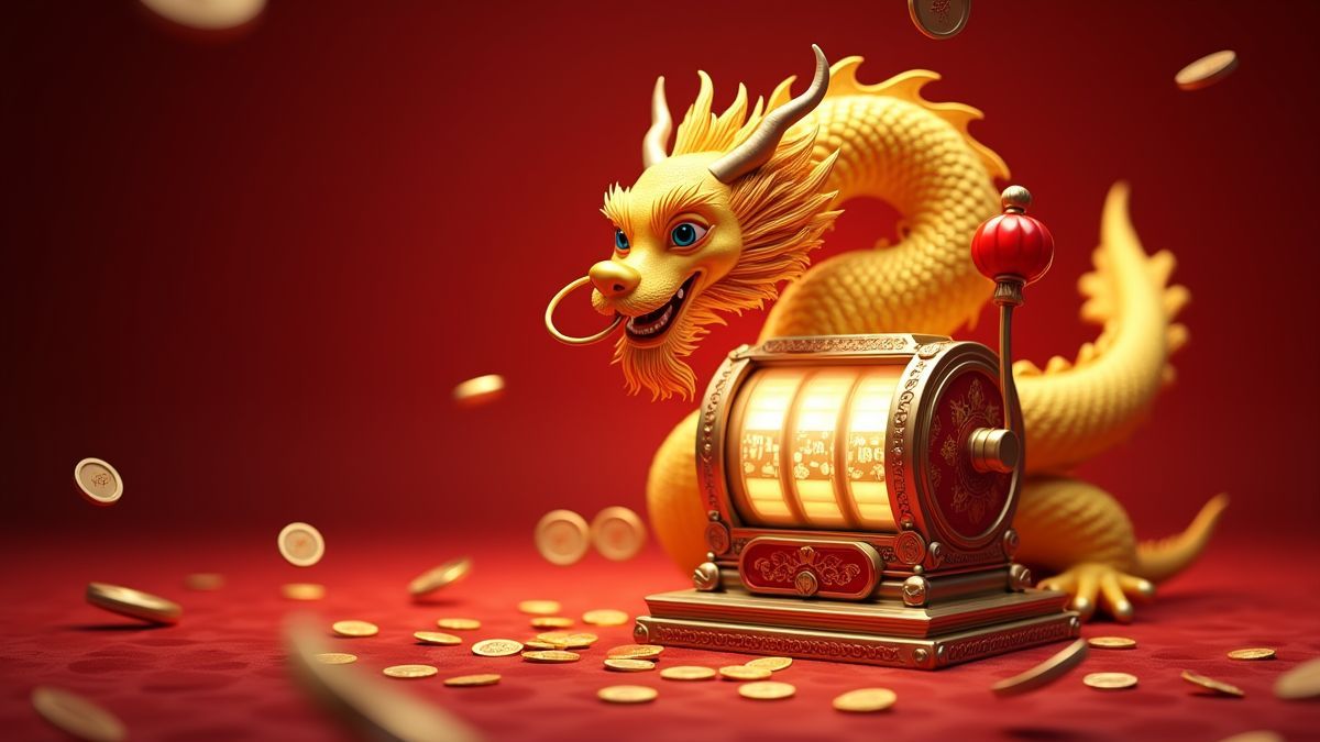 Animated golden dragon beside a glowing progressive jackpot slot