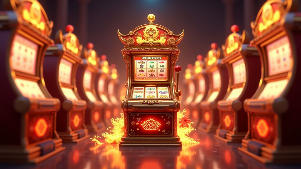 Dragon-themed slot machines connected in a progressive jackpot network