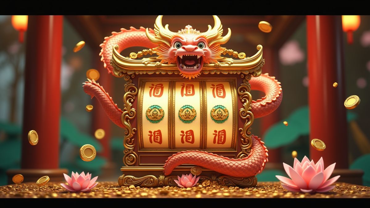 Animated Feng Li Dragon slot machine with glowing gold and jade details