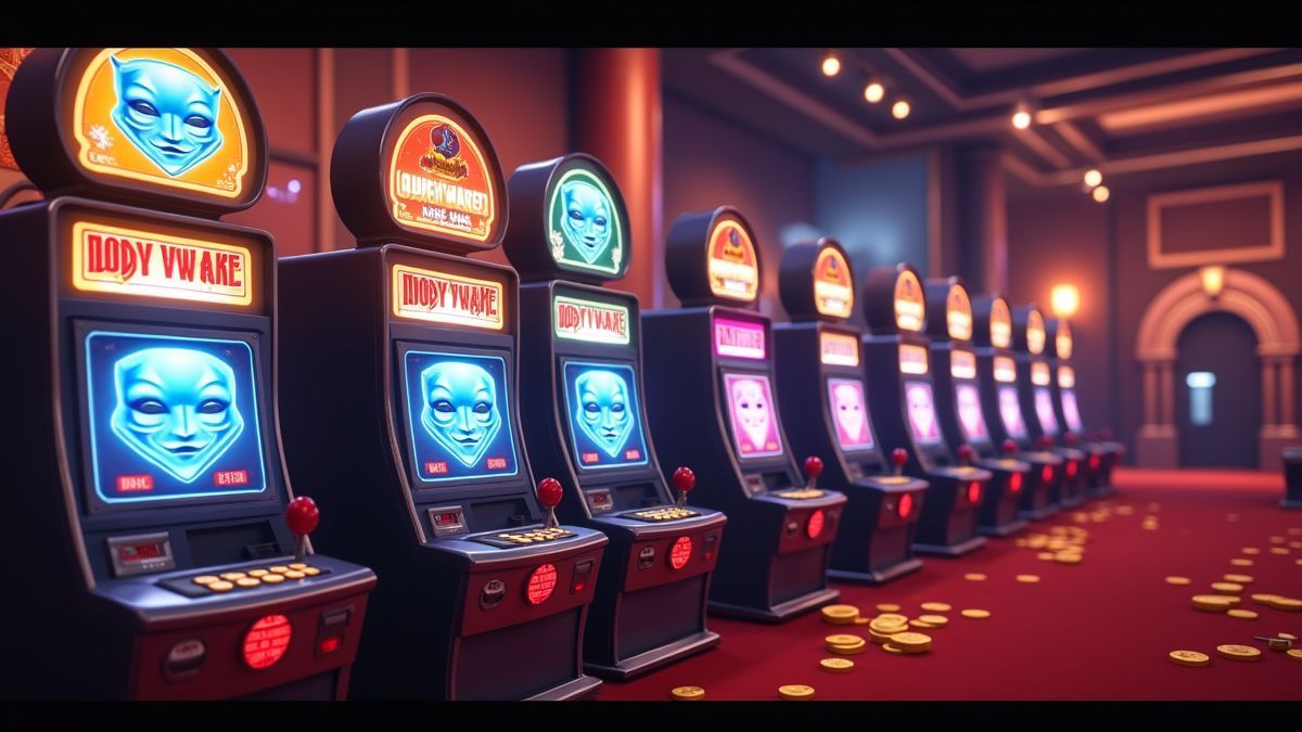 Geanimeerde gokkasten die de inzetladder van Five Raiders vertegenwoordigen