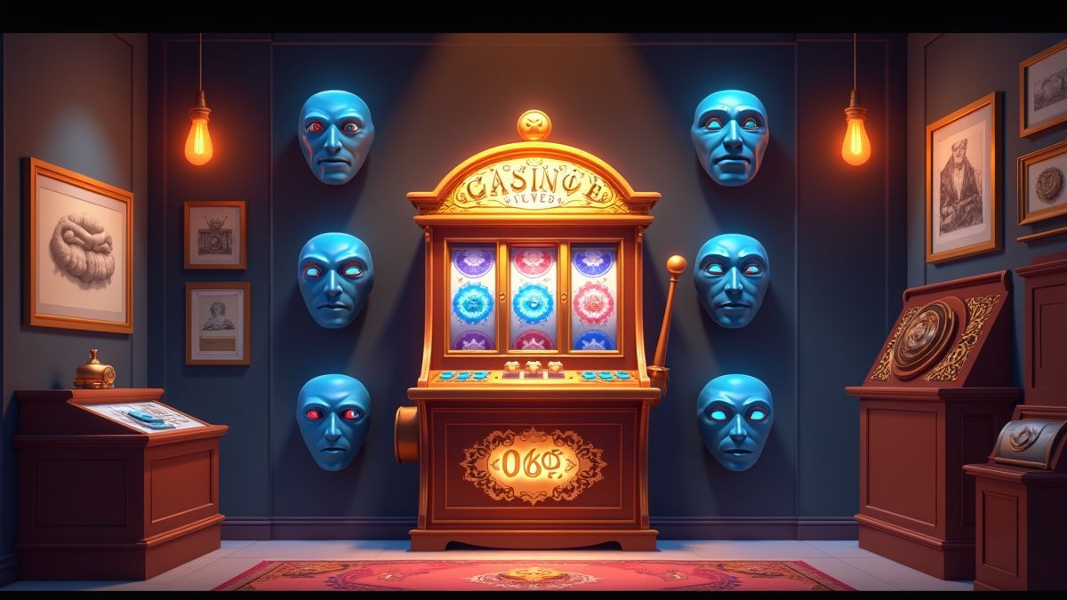 Geanimeerde Five Raiders-gokkast naast rekwisieten in overvalthema