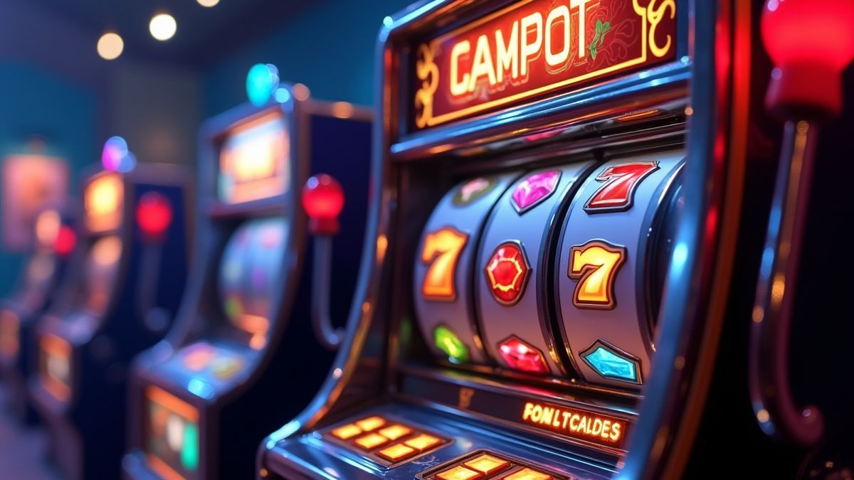 Geanimeerde Five Raiders-slotmachine met een klein gloeiend jackpotdisplay