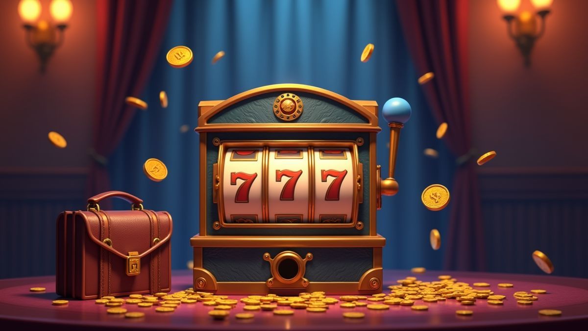 Geanimeerde slotmachine met overvalthema en een blauwe koffertje-feature