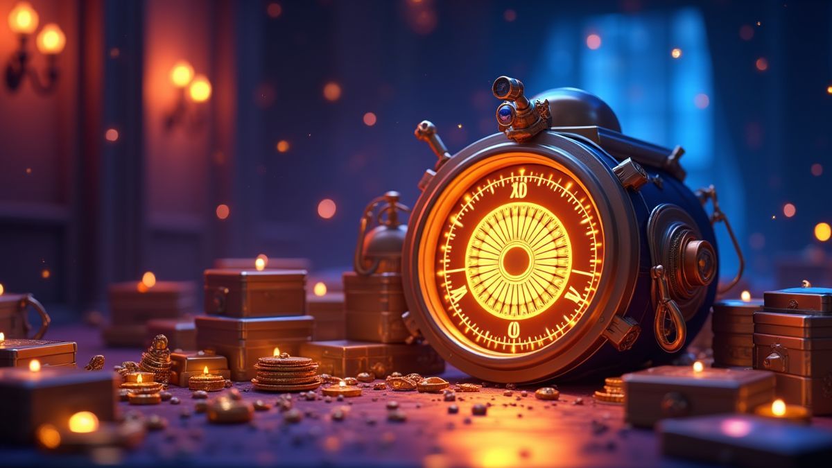 Geanimeerde Five Raiders-slotmachine met een gloeiend progressief jackpotthema