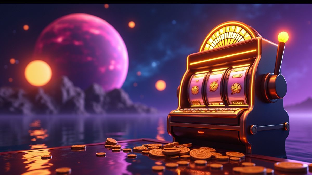 Animated Galactic Gold slot machine beside a glowing cosmic jackpot wheel