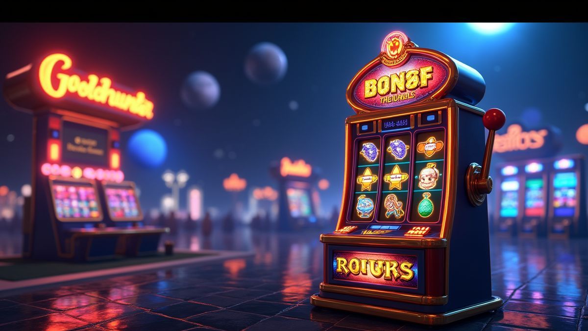 Animated Galactic Gold slot machine with a glowing bonus wheel in space