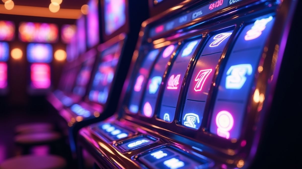Animierter silberner Spielautomaten mit leuchtender Re-Spin-Funktion