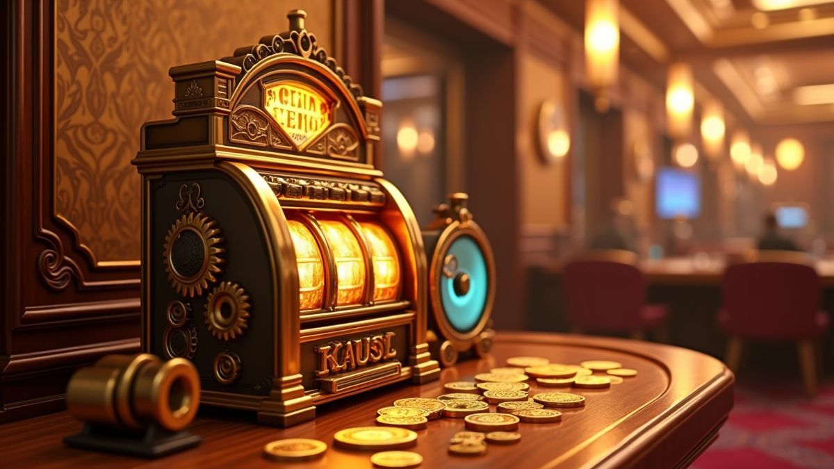 Animated steampunk gold factory slot machine with a glowing jackpot wheel