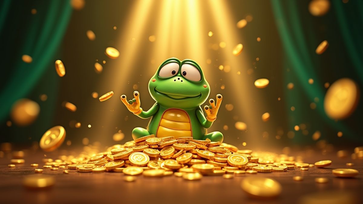 Animierter Jackpot-Zähler, der über einem Golden Money Frog Spielautomat ansteigt