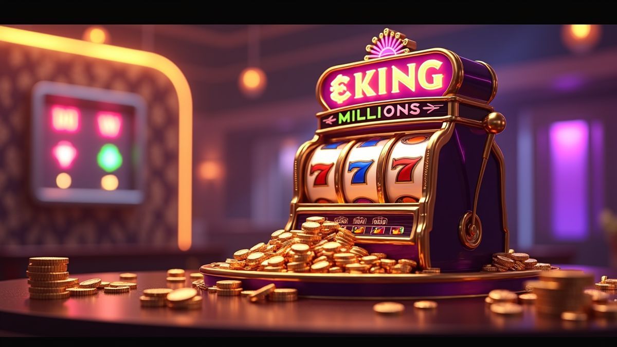 Pixar-achtige geanimeerde gokkasten met cascade van gouden munten voor King Millions Major