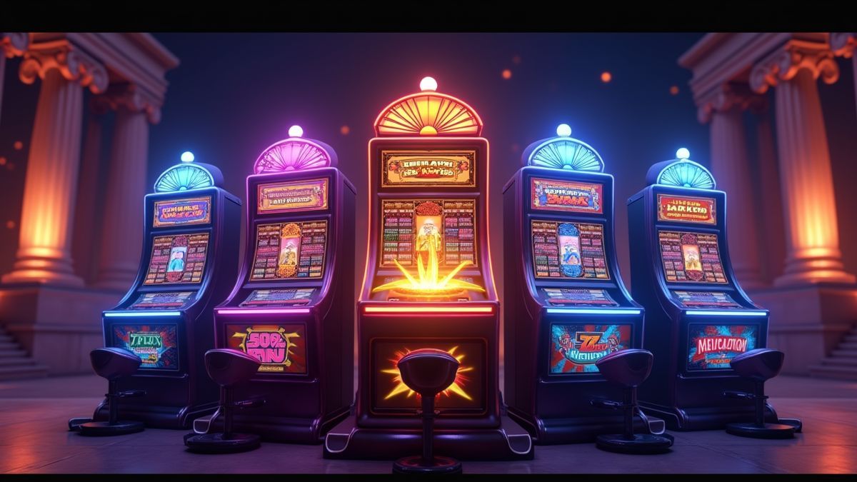 Animated Lightning God jackpot machines with Greek temple details