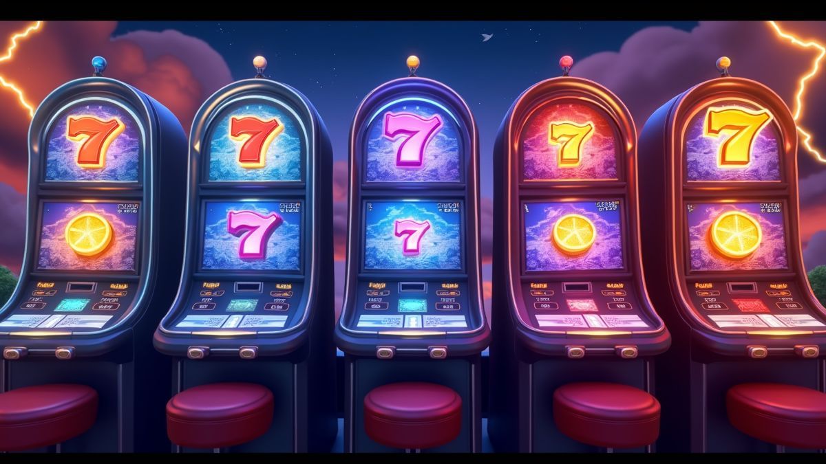 Animated Zeus-themed slot machines representing separate Lightning God stake tiers