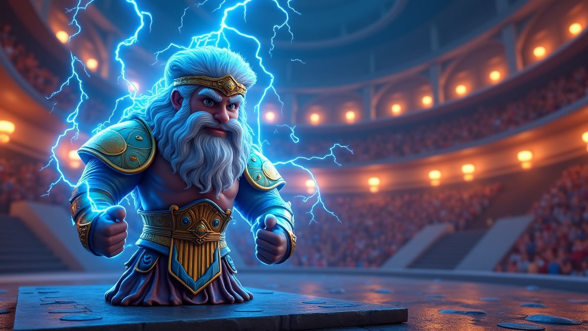 Animated Zeus-themed Lightning God slot machine with glowing lightning