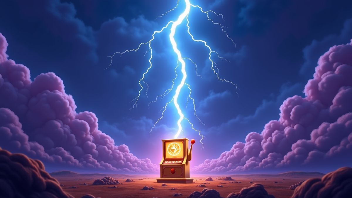 Lightning-themed slot machine beneath a glowing thunderbolt