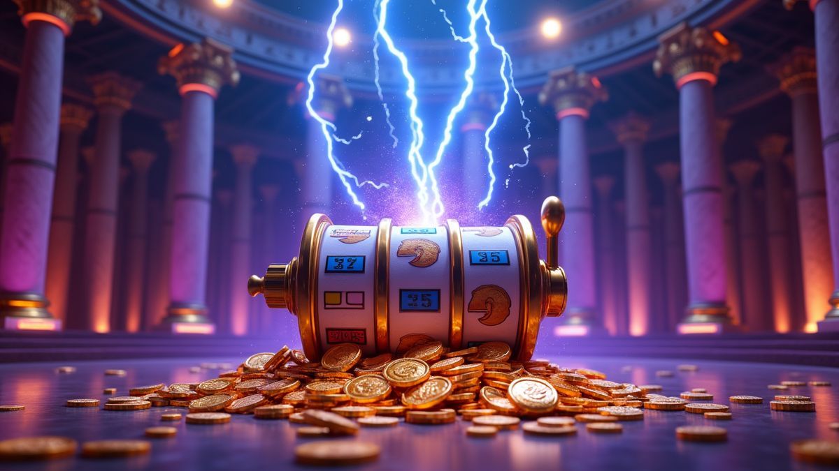Zeus-inspired Lightning God slot arena with lightning and glowing coins