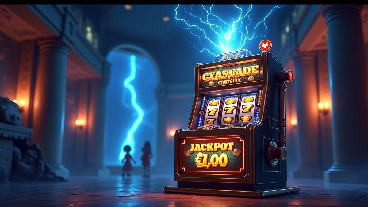 Animated Zeus-themed Lightning God slot machine glowing with blue lightning