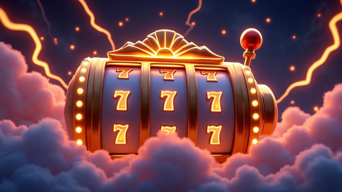 Animated Lightning God slot cabinet surrounded by golden lightning