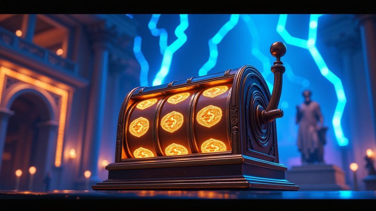 Animated Zeus-themed Lightning God slot machine with blue lightning
