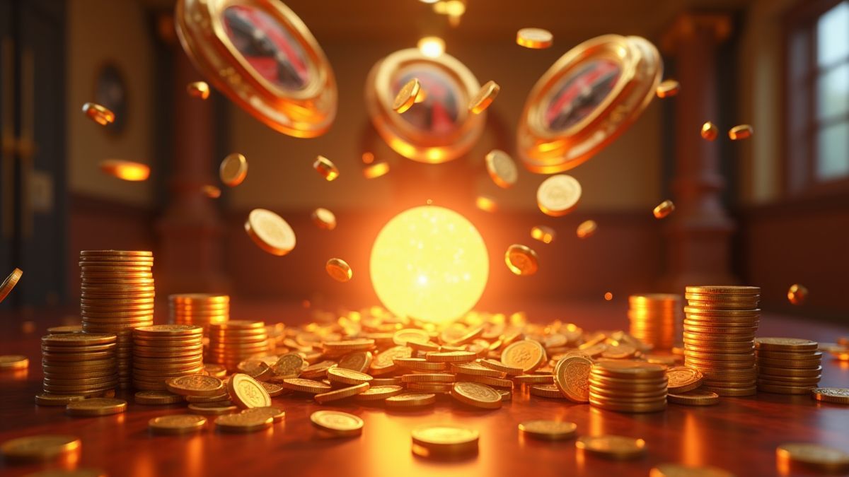 Animierte Jackpot-Szene mit Walzen, Münzen und einem leuchtenden Jackpot-Orb im Pixar-ähnlichen Stil