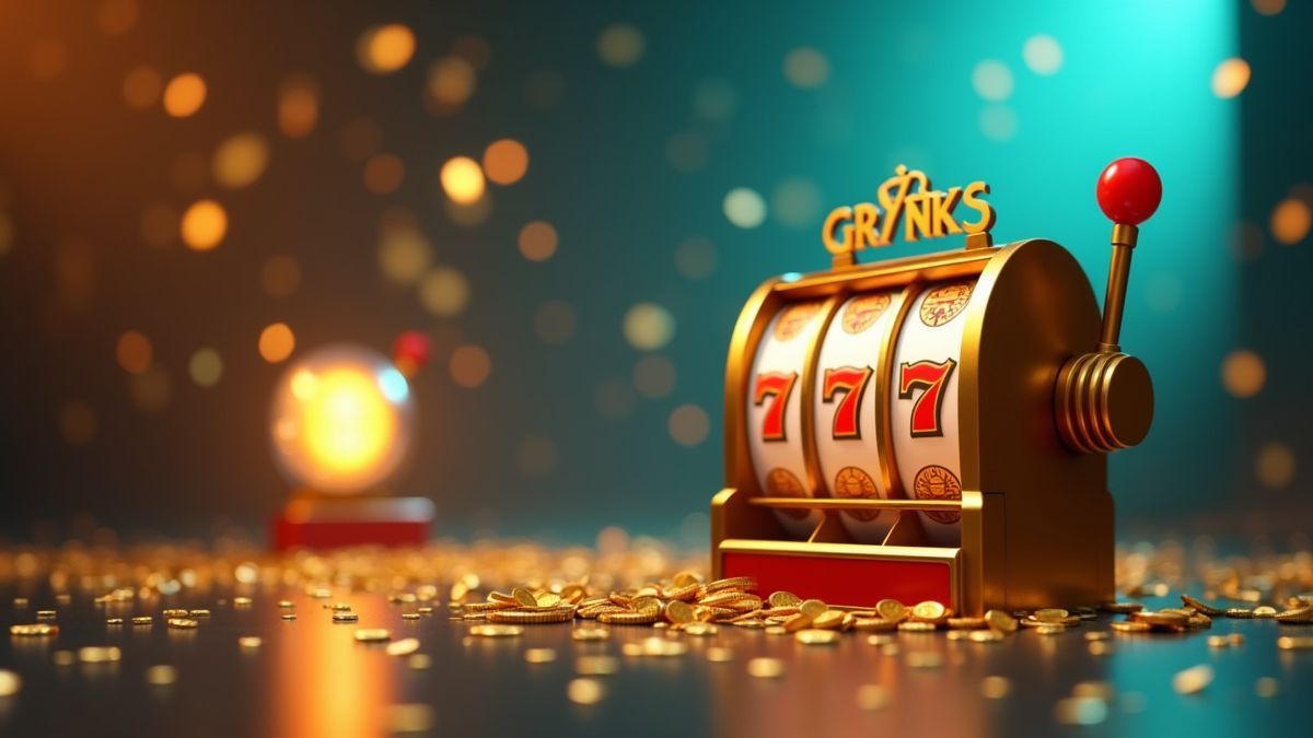 Single animated slot machine with a glowing jackpot orb and floating coins