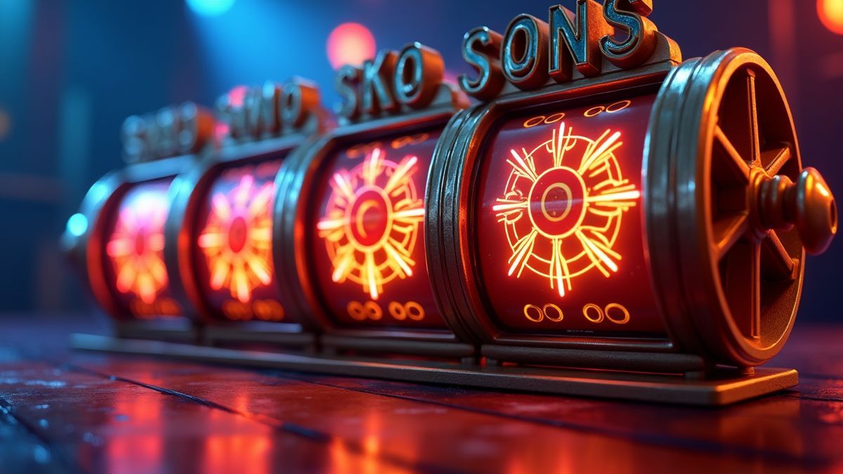 Animated Mega Spinner Dice slot machine with three glowing bonus wheels